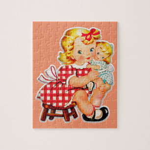 Little girl retro vintage doll child puzzle