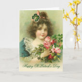 Little Girl Rose und Kleeblatts St.Patrick's Day Karte (Gelbe Blume)