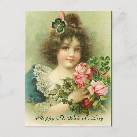 Little Girl Rose und Kleeblatts St.Patrick's Day Postkarte (Vorderseite)