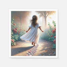 Little Girl Running On a Pink Heart Path Serviette
