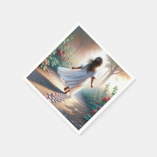 Little Girl Running On a Pink Heart Path Serviette (Ecke)