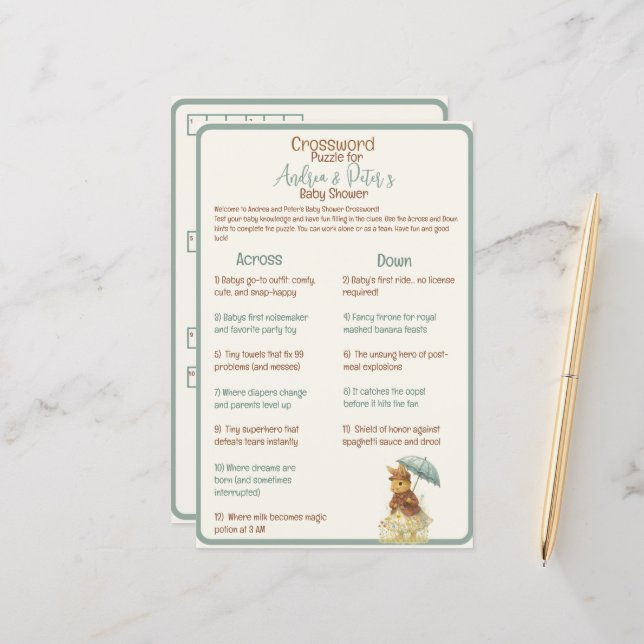 Little Girl Rustic Bunny Baby Showword (Vorderseite/Rückseite Beispiel)