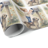 Little Girl Standing On a Dog To Mail a Letter Geschenkpapier (Rolleneckpunkt)