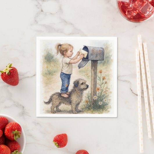 Little Girl Standing On a Dog To Mail a Letter Serviette (Beispiel)