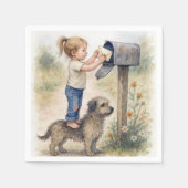 Little Girl Standing On a Dog To Mail a Letter Serviette (Vorderseite)