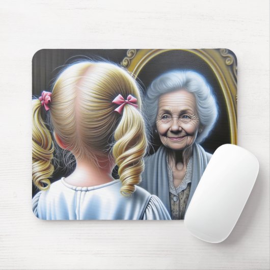 Little Girl Staring bei Old Lady in Mirror Mousepad (Mit Mouse)