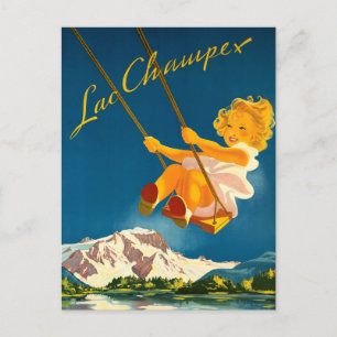 Little Girl Swing Over Lac Champex, Schweiz Postkarte