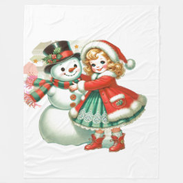 Little Girl umarmt ihren Schneemann Fleecedecke