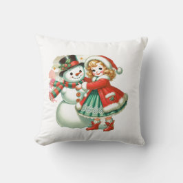 Little Girl umarmt ihren Schneemann Kissen