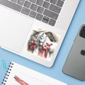 Little Girl und ihr Pferd Weihnachten Aufkleber (Laptop mit iPhone)