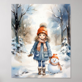 Little Girl und ihr Schneemann Poster