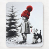 Little Girl Walking a Welsh Terrier Mousepad (Vorne)