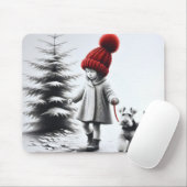 Little Girl Walking a Welsh Terrier Mousepad (Mit Mouse)