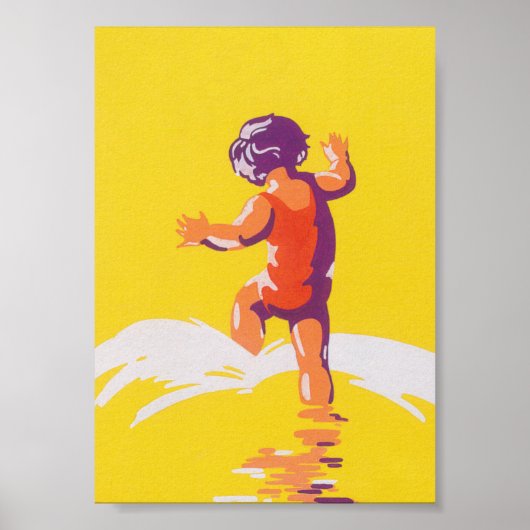 Little Girl Walking on Beach Vintage Poster (Vorne)