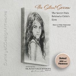 Little Girl Watercolor Portrait | Schwarz und Weiß Leinwanddruck