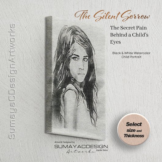 Little Girl Watercolor Portrait | Schwarz und Weiß Leinwanddruck