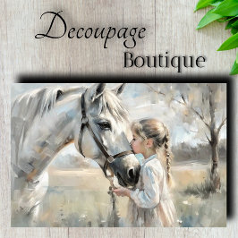 Little Girl White Horse Decoupage Seidenpapier