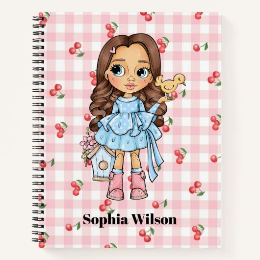 Little Girl with a Bird and Cherry Notebook Notizblock (Vorderseite)