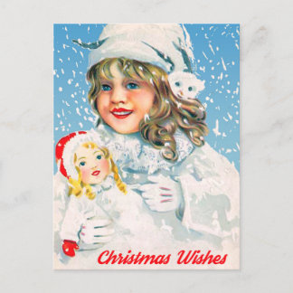 Little Girl with Doll Wish You a Merry Christmas Feiertagspostkarte