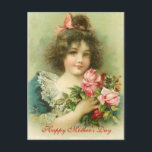 Little Girl with Pink Roses Mother Day Postkarte<br><div class="desc">Farbenfrohe,  Vintage Art Mutter Day Design mit einem kleinen Mädchen,  das Rosenbouquet hält.</div>