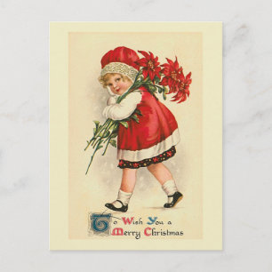 "Little Girl with Poinsettias" Vintage Postkarte