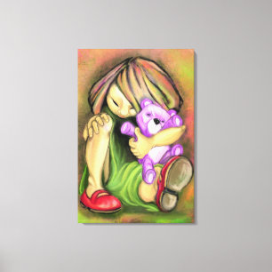 Little Girl with Toy Bear Canvas Print Leinwanddruck