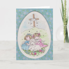 Little Girls and Little Lamb on Easter Morning Karte