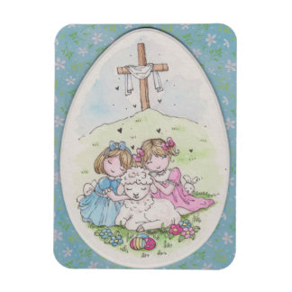 Little Girls and Little Lamb on Easter Morning Magnet