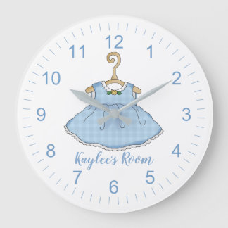 Little Girl's Blue Gingham Dress Wall Clock Große Wanduhr