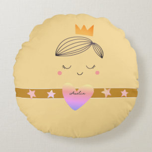 Little Girls Boho Princess Buttercreme Yellow Rundes Kissen