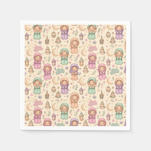 Little Girls Colourful Eid Mubarak Napkins Serviette (Vorderseite)