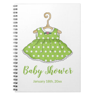 Little Girl's Green Polka Dot Dress Notebook Notizblock