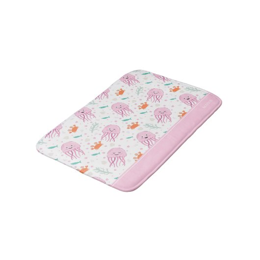 Little Girls Pink Ocean Qualle und Crab Pattern Badematte (Schrägansicht)