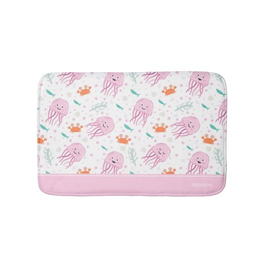 Little Girls Pink Ocean Qualle und Crab Pattern Badematte (Vorderseite)