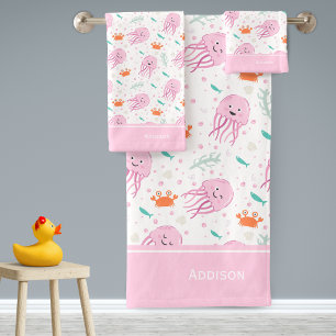 Little Girls Pink Ocean Qualle und Crab Pattern Badhandtuch Set