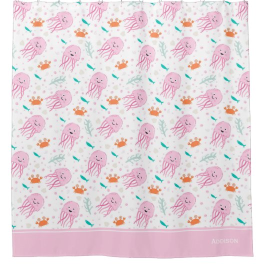 Little Girls Pink Ocean Qualle und Crab Pattern Duschvorhang (Vorderseite)