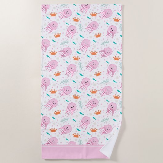 Little Girls Pink Ocean Qualle und Crab Pattern Strandtuch (Vorderseite)