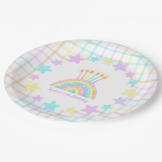 Little Girl's Rainbow Birthday Party Pappteller (Schrägansicht)