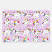 Little Girl's Unicorn Geburtsname & Alter 3 Geschenkpapier Set (Vorderseite 3)