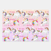 Little Girl's Unicorn Geburtsname & Alter 3 Geschenkpapier Set (Vorderseite 2)