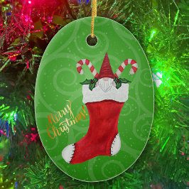 Little Gnome Candy Canes Frohe Weihnachts-Strumpf Keramik Ornament