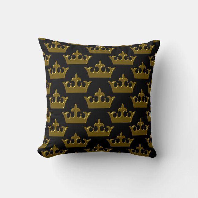 Little Gold Crown-Black Square Throw Kissen (Vorderseite)
