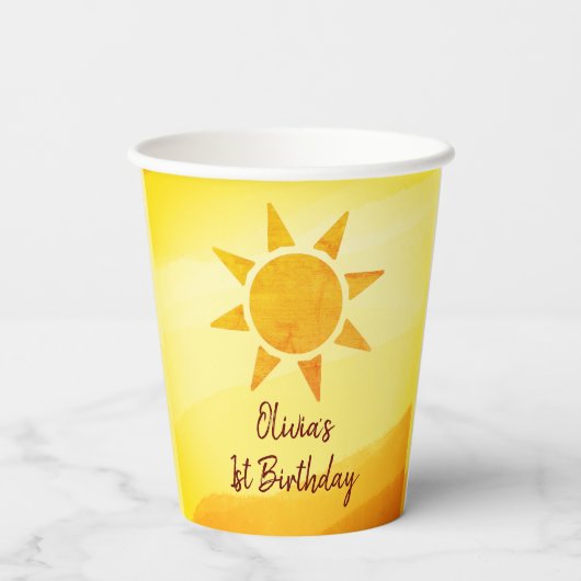 Little Gold Sunshine Boho Birthday Paper Cups Pappbecher (Rückseite)