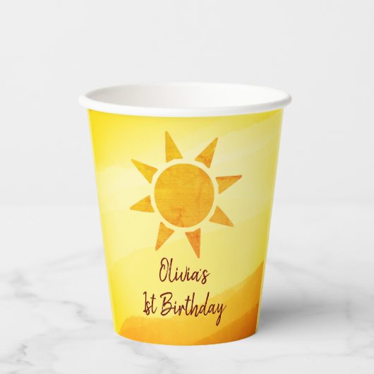 Little Gold Sunshine Boho Birthday Paper Cups Pappbecher (Vorderseite)