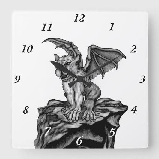Little Golem Gargoyle Quadratische Wanduhr (Vorderseite)