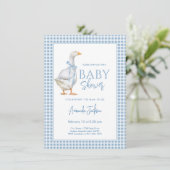Little Goose Blue Boy Baby Dusche Einladung (Stehend Vorderseite)