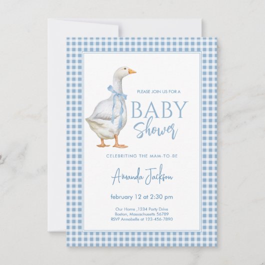 Little Goose Blue Boy Baby Dusche Einladung (Vorderseite)