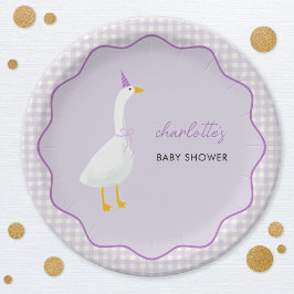Little Gose Lilac Gingham Baby Dusche Pappteller