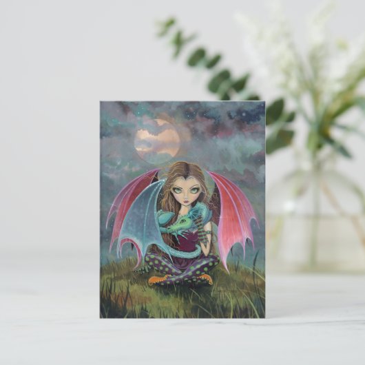 Little Gothic Fairy and Dragon Fantasy Art Postkarte (Stehend Vorderseite)