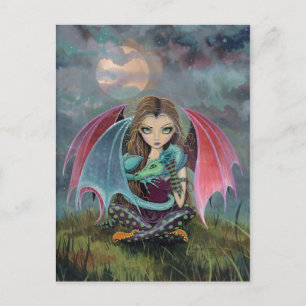 Little Gothic Fairy and Dragon Fantasy Art Postkarte